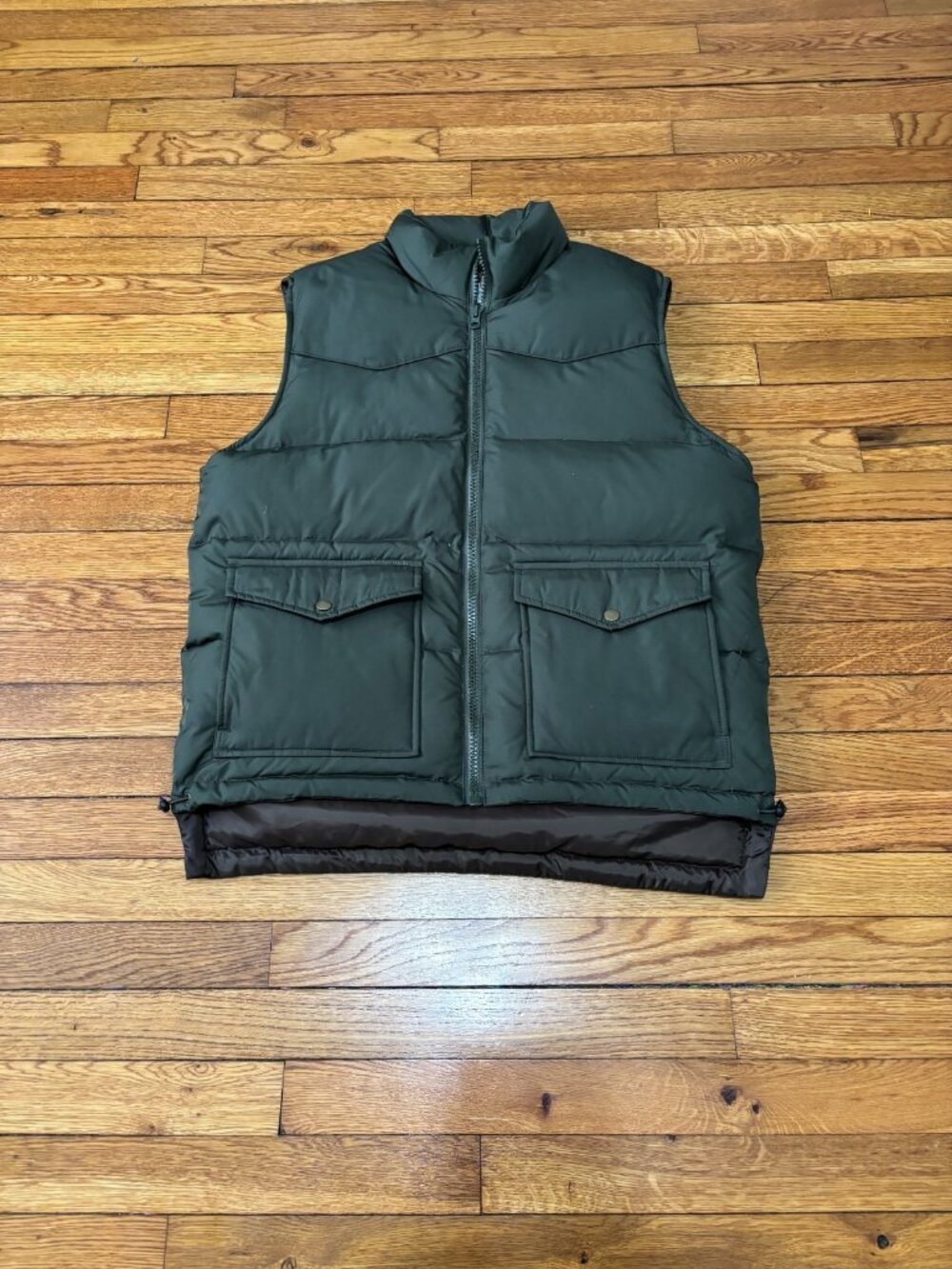 Old Navy Mens Puffer Vest Size Medium Green Down Insulated Full Zip Pockets